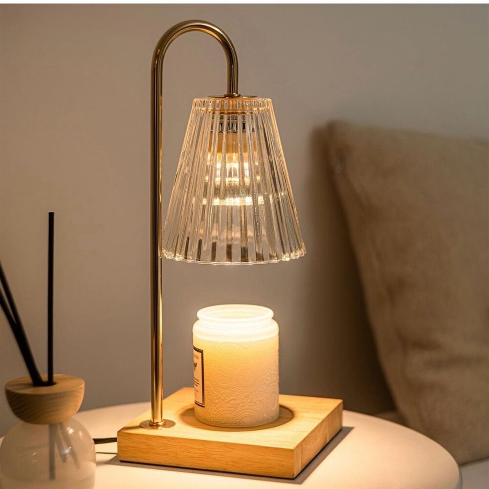Tivleed Dimmable Candle Warmer Lamp with Glass Shade & Wooden Base